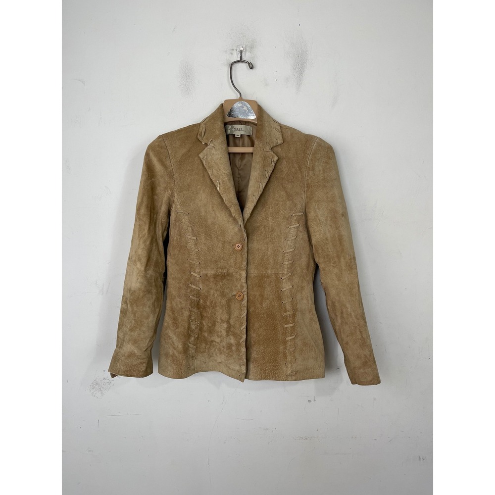 Pelle Quality Leather Tan Suede Whipstitch Blazer Jacket Womens‎ Size 46 Western